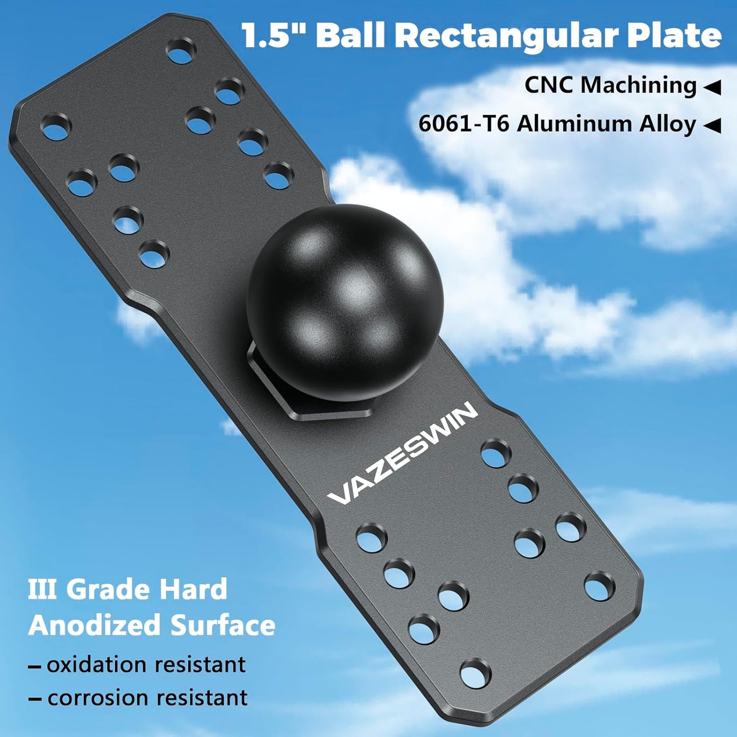 VAZESWIN 1.5" Ball Aluminum Alloy Fish Finder Mounting Plate, Universal Marine Electronic Mount Plate for Garmin, Lowrance, Humminbird, Raymarine, Fit for RAM Mounts, Scotty C Size Double Socket Arms