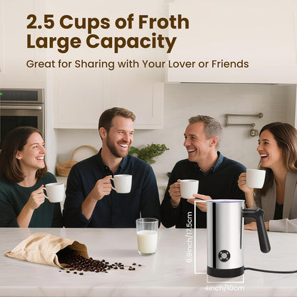 Stainless Steel 4-in-1 Electric Milk Frother, Milk Frother and Steamer, 10.6oz Large Capacity, Cold and Hot Foam Maker for Lattes, Cappuccinos, Non-Stick Coating Interior, Polished