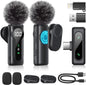 Wireless Lavalier Microphone Dual Set – Plug & Play Clip-on Mic with Auto Pairing, Magnetic Mount, Noise Cancelling, for iPhone, Android, USB-C Devices, YouTube, Podcast & Video Recording