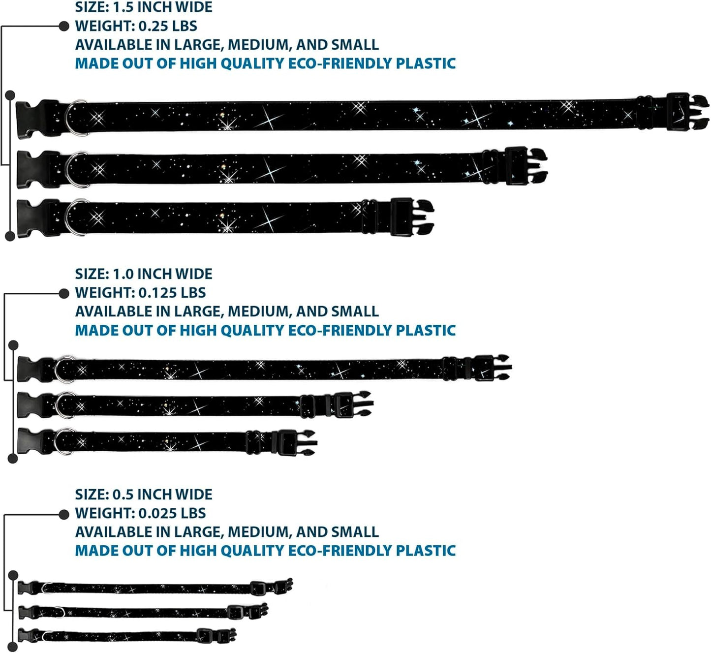 Buckle-Down PC-W21909-M Dog Collar Plastic Clip Buckle, 1"x11"-17", Star Black/White