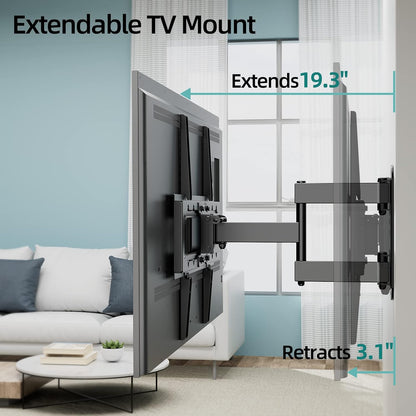 HCMOUNTING Swivel and Tilt TV Wall Mount for 26-65 inch Flat Screen Curved TVs, TV Bracket with Single Stud Level Adjustment Full Motion VESA 400x400mm Holds up to 88lbs