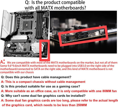 TGDGAMER T1 Micro ATX PC Case, Support MATX, Mini-ITX, Micro ATX case Slim, USB3.0x1, USB2.0X1, I/O Port, Black
