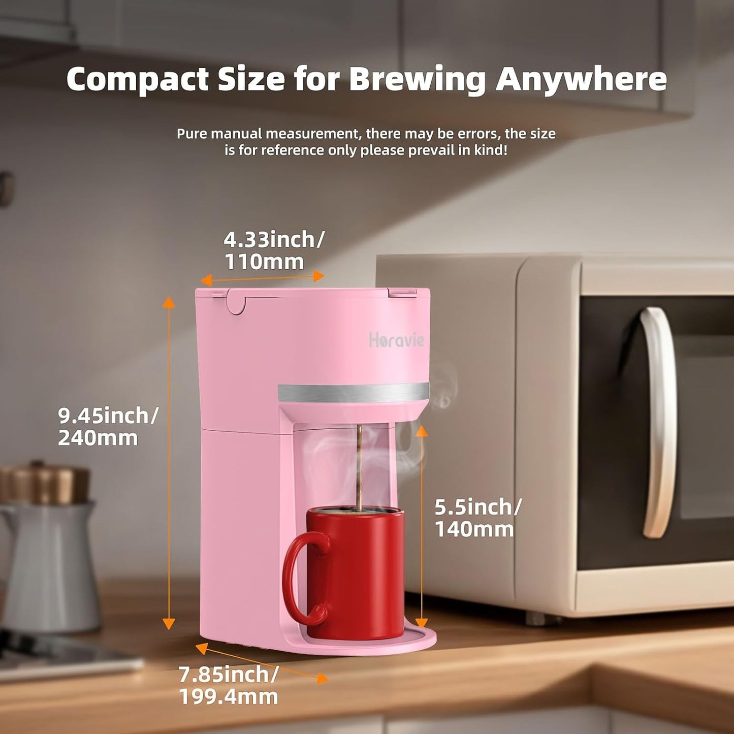 Single Serve Coffee Maker Machine for K-Cup and Ground Coffee, 6 to 12 oz. Brew Sizes, Fast Brew Single Cup Coffee Machine with Descaling Reminder and Water Window, Perfect for Small Spaces, Pink