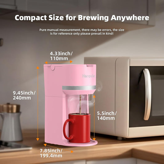 Single Serve Coffee Maker Machine for K-Cup and Ground Coffee, 6 to 12 oz. Brew Sizes, Fast Brew Single Cup Coffee Machine with Descaling Reminder and Water Window, Perfect for Small Spaces, Pink - PuriLite