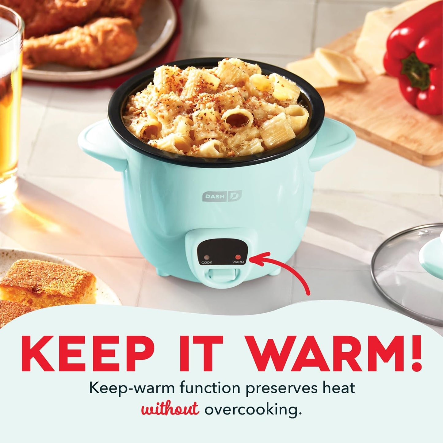 Dash DRCM200GBAQ04 Mini Rice Cooker with Keep Warm, 2 cup, Aqua