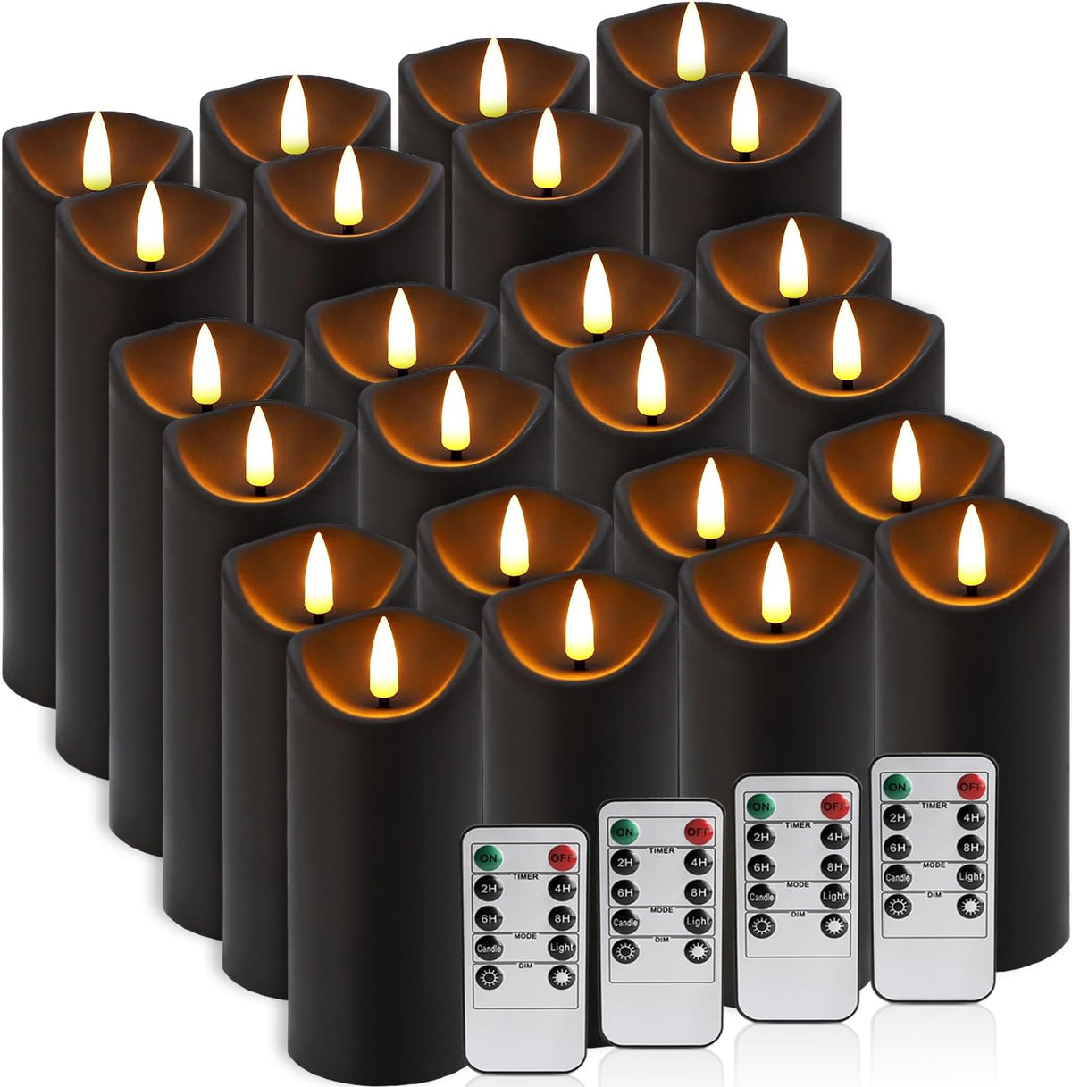 24 Pack Black LED Flameless Candles with Remote and Timer Realistic Flickering Battery Pillar Lights for Home Decor,Party,Idea Gift and Special Festivals