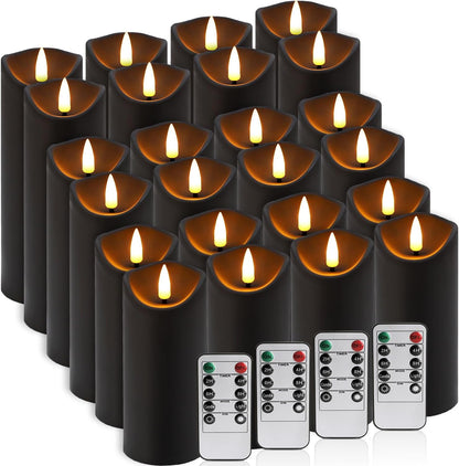 24 Pack Black LED Flameless Candles with Remote and Timer Realistic Flickering Battery Pillar Lights for Home Decor,Party,Idea Gift and Special Festivals