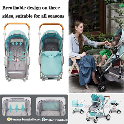 Newborn 3 in 1 Baby Stroller - Lightweight, Foldable Infant Carriage Luxury Pram, Anti-Shock Toddler Pushchair (Black)
