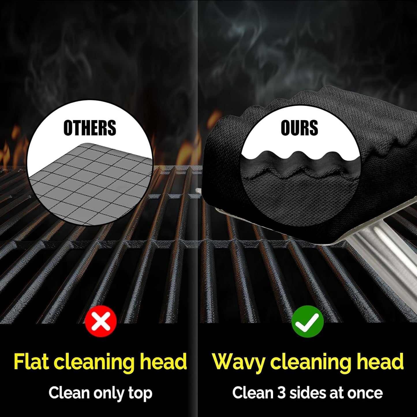 XUDAKAIXIN Grill Brush Bristle Free,Aramid Fiber Wavy Pad Seamless-Fit Cast Iron/Stainless-Steel Grates,BBQ Replaceable Scraper Cleaning Head,Safe Grill Cleaner for Outdoor Grill,Gifts for Men/Dad