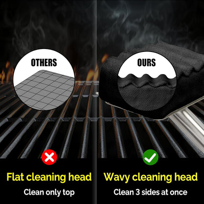 XUDAKAIXIN Grill Brush Bristle Free,Aramid Fiber Wavy Pad Seamless-Fit Cast Iron/Stainless-Steel Grates,BBQ Replaceable Scraper Cleaning Head,Safe Grill Cleaner for Outdoor Grill,Gifts for Men/Dad