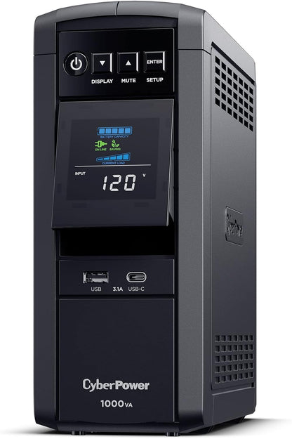 CyberPower CP1500PFCLCD PFC Sinewave UPS System, 1500VA/1000W, 12 Outlets, AVR, Mini Tower, Black
