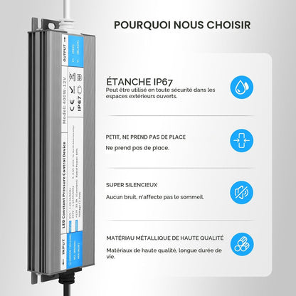 LED Driver 100 Watts Waterproof IP67 Power Supply 85V-265V AC to 12V DC Converter,Quiet and Small LED Transformer Low Voltage Output with 3-Prong Plug 3 Feet Cable for LED Light Strip, Outdoor