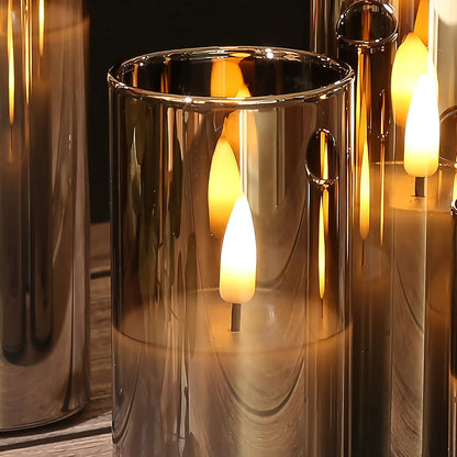 Eywamage Slim Tall Grey Glass Flameless Candles with Remote, Batteries Included, Flickering LED Pillar Votive Candles Set of 5