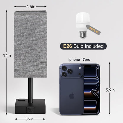 Fenmzee Bedside Table Lamp - Grey Touch Bedroom Lamp with 3 Way Dimmable