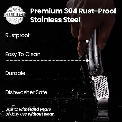 No Peeling Required Garlic Press Stainless Steel with Detachable Handle for Fine Mincing-Premium Garlic Mincer Tool, Rust-Proof, Easy to Clean, Dishwasher Safe Garlic Crusher with Lifetime Replacement