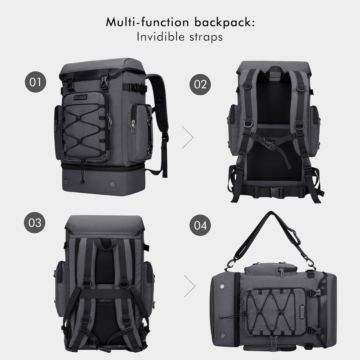 WITZMAN Travel Backpack for Men Women Carry on Bags for Airline Approved Convertible Duffle Luggage Backpack Shoe Compartment