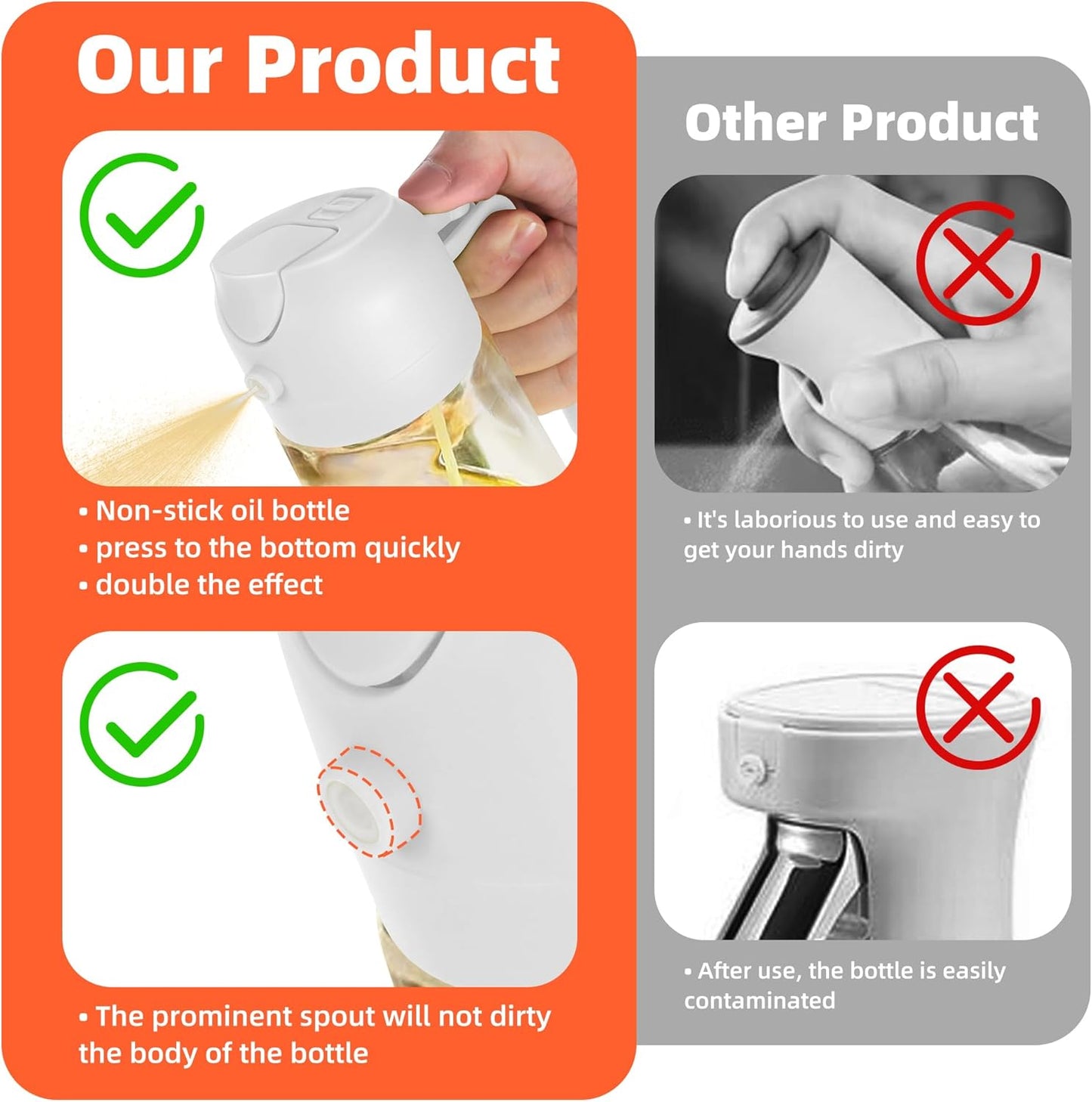 Purilite Select 470ml Glass Oil Sprayer &amp; Dispenser Bottle – 2-in-1 Flip Top