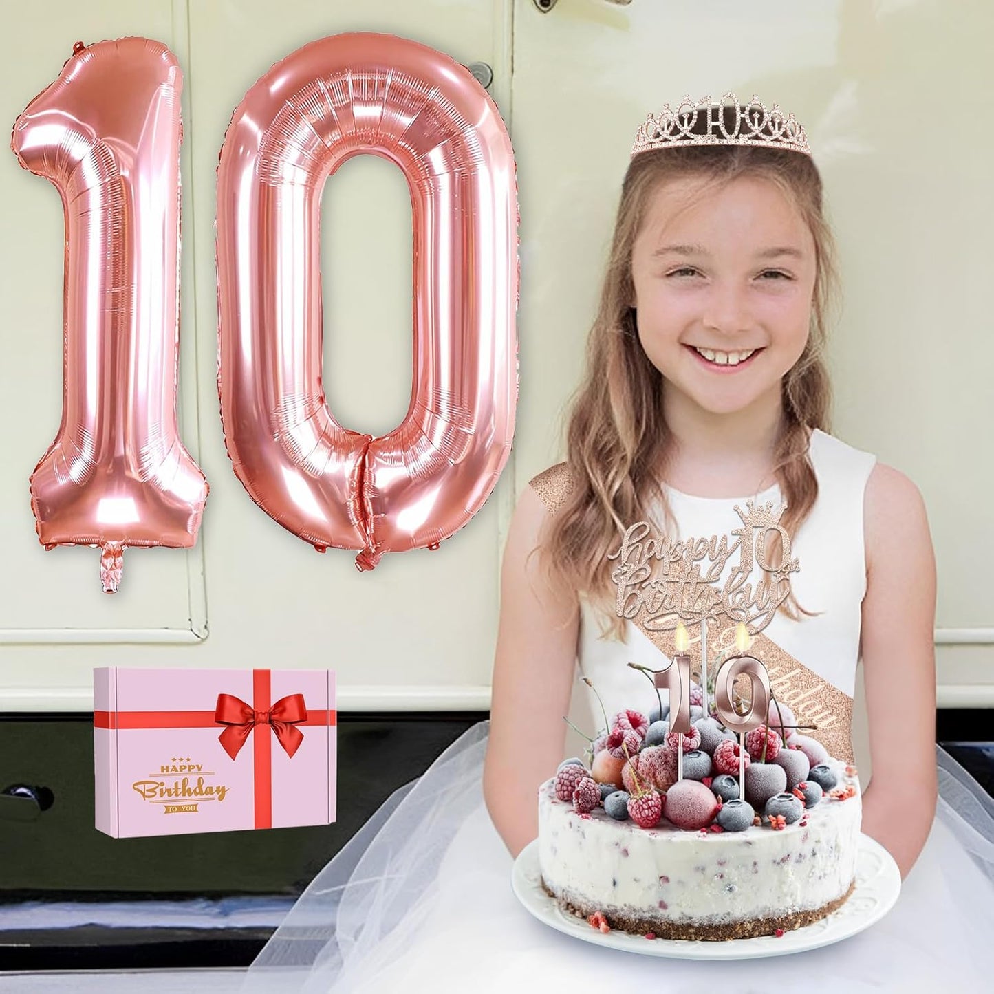 65th Birthday Decorations for Women, Including 65th Birthday Sash and Crown, Cake Topper and Candles, Number Balloons Rose Gold, 65 Year Old Gifts for Women