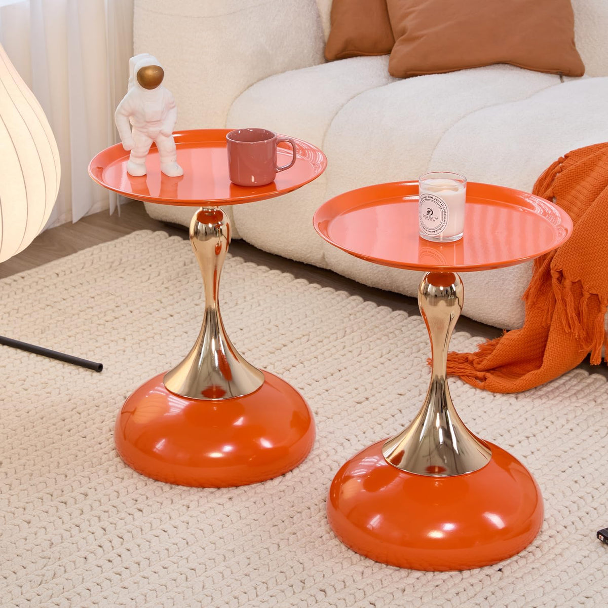 Sleek Hourglass Side Table - Stylish Modern Design Perfect for Living Rooms, Cafes, Dining Areas, Bedrooms, and Outdoors - Chic Decorative Accent (1, Hermes Orange)