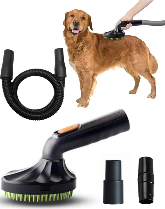 XWHLXY Shedding Brush Vacuum Attachment Kit - Pet Grooming Vacuum Cleaner Tool | Pet Massage Tool | 1m Hose | 32/35mm Adapter, for Most Vacuums(4pcs Set)