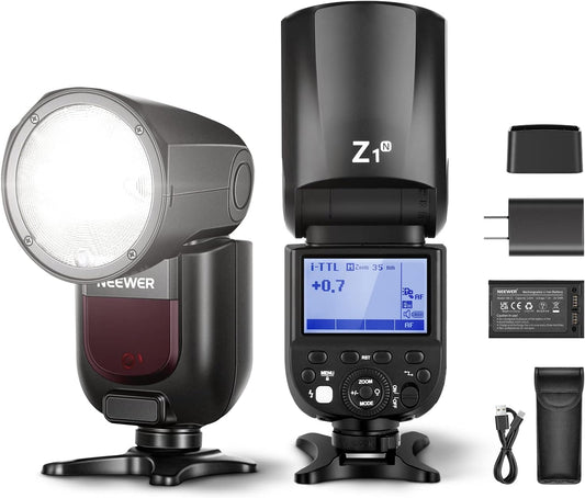 NEEWER Round Head Flash Seedlite Compatible with Nikon, 76Ws 2.4G Z1-N Camera Flash with 1/8000s HSS 480 Full Power Flash, 1.5s Fast Recycle, Built in 2600mAh Battery, 10 Levels LED Modeling Lamp