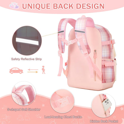FIXITOK Girls Backpack Set, 3PCS Kids Backpack for Girls, Kawaii Bunny School Backpacks for Girl Kindergarten Elementary Preschool Middle School Bags with Lunch Box Pencil Case Aquamarine