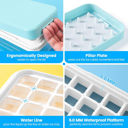 PHINOX Ice Cube Tray with Lid and Bin, Easy Release 56 Cubes for Freezer | Food-grade BPA-free PP and ABS.0.8" mini cubes for fruit, cocktails, coffee. Airtight, odor-free, stackable with scoop