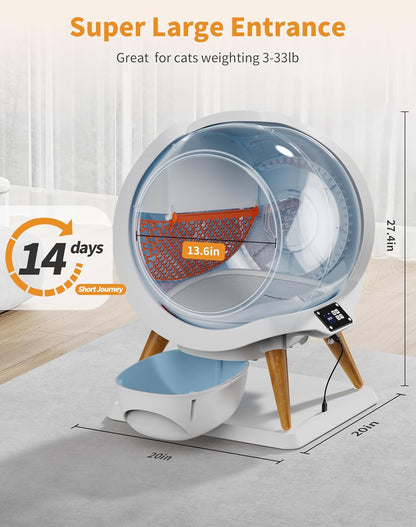 HoneyGuaridan Self Cleaning Cat Litter Box, Automatic Cat Litter Box for Multiple Cats,Water Rinsable and Easy to Clean,APP Control,Integrated Safety Protection,2 Roll Garbage Bags