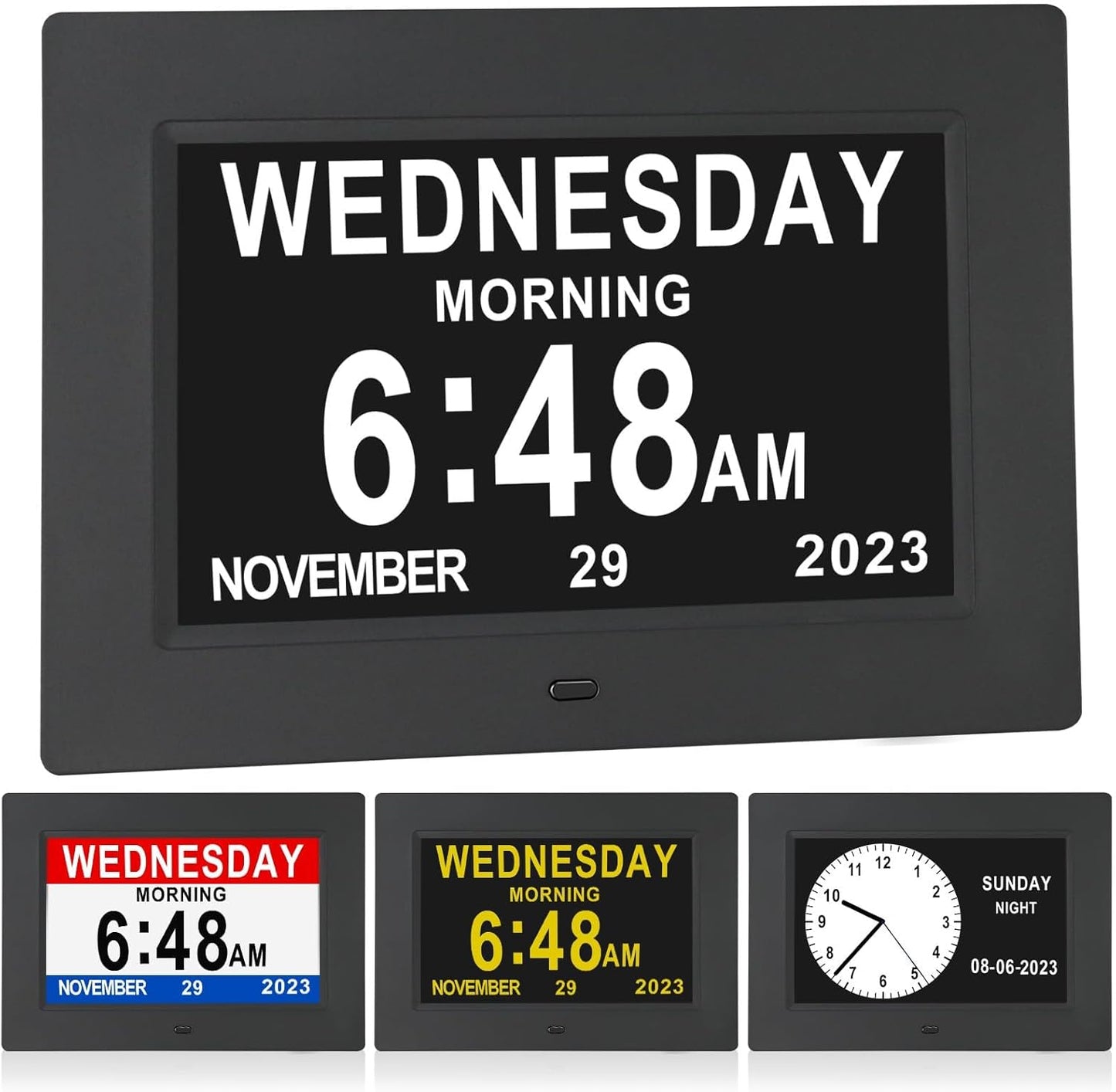 [2025 Newest] Digital Day Calendar Clocks 3 Medicine Reminders Extra Large 8 Inch Non-Abbreviated Day Date Month Dementia Senior Clock for Eldarly Memory Loss Vision Impaired Clock
