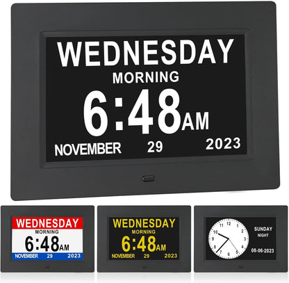 [2025 Newest] Digital Day Calendar Clocks 3 Medicine Reminders Extra Large 8 Inch Non-Abbreviated Day Date Month Dementia Senior Clock for Eldarly Memory Loss Vision Impaired Clock