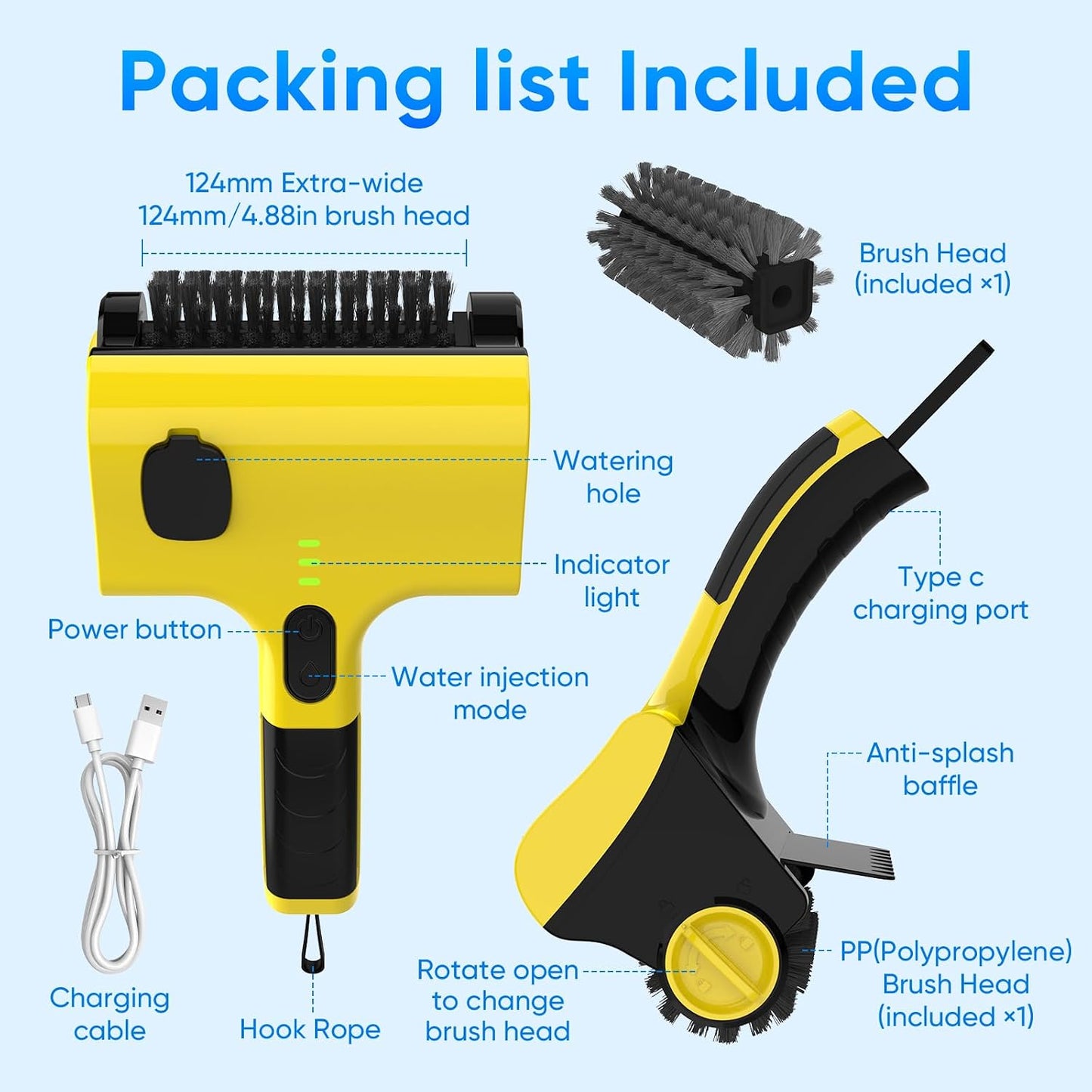 2 in 1 Electric Grill Brush, Cordless Electric Grill Cleaner for Outdoor Grill, 360° Rotating Cleaner Brush Head, Rechargeable Heavy Duty BBQ Grill Brush, IPX7 Waterproof