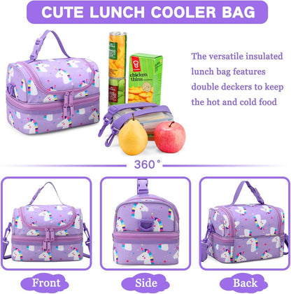 VASCHY Lunch Box Bag Men, Insulated Two Compartments Bento Cooler Bags for Adults/Women/Kids for School,Daycare,Kindergarten,Picnic Black