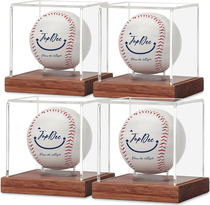 JupDec Baseball Display Case, Clear Cube Baseball Holder with Wooden Base, Autograph Baseball Stand Box for Single Ball, Acacia Wood, Brown, 1 Pack