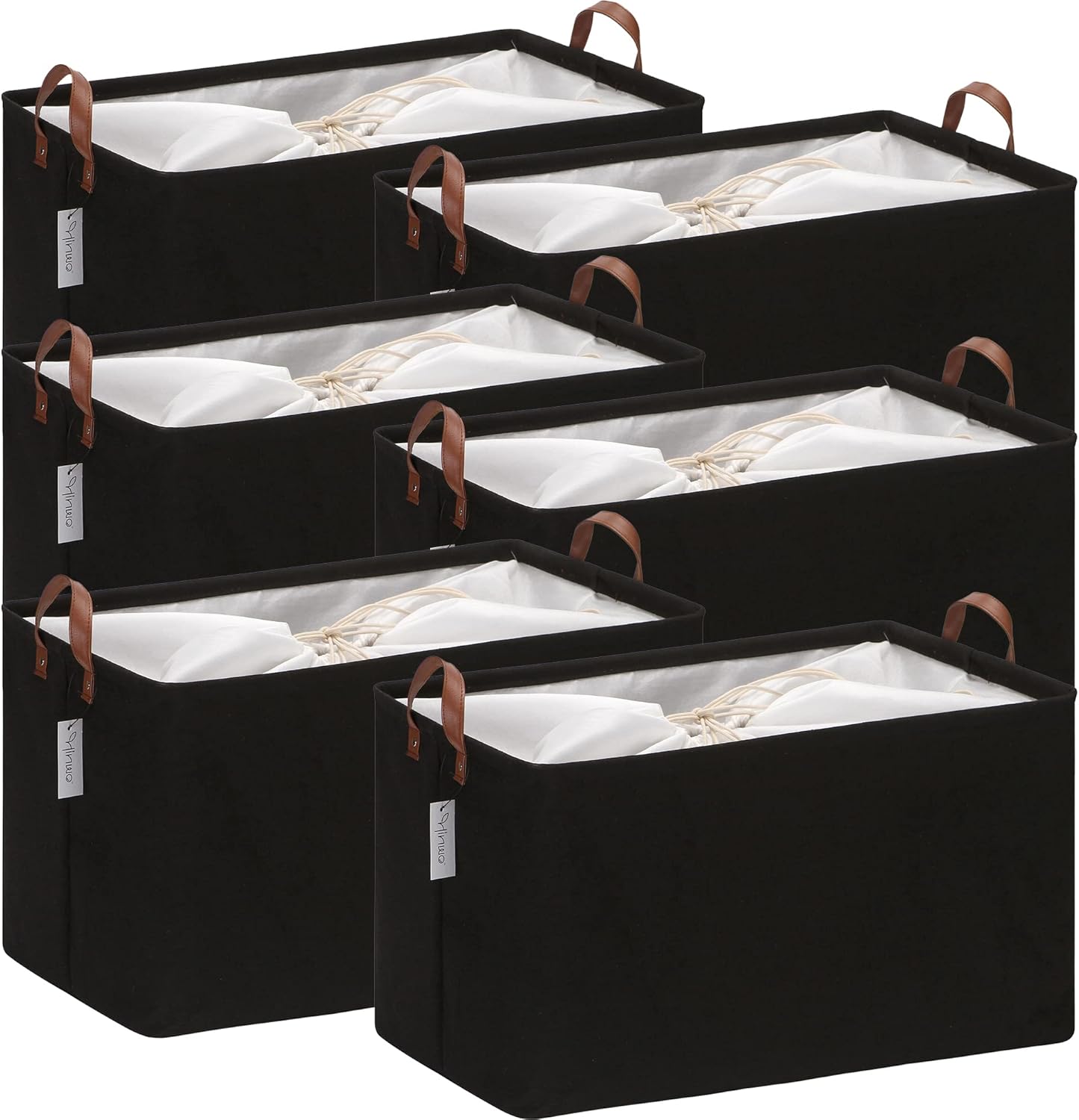 Hinwo 6-Pack Small Canvas Fabric Storage Baskets Set with Handles, Open Storage Bins, Cube Storage Organizer, Shelf Organizer Bins for Closet, 7.9L, 12 x 8 x 5 Inches, Grey Stripe