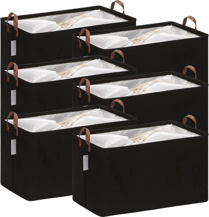 Hinwo 6-Pack Small Canvas Fabric Storage Baskets Set with Handles, Open Storage Bins, Cube Storage Organizer, Shelf Organizer Bins for Closet, 7.9L, 12 x 8 x 5 Inches, Grey Stripe