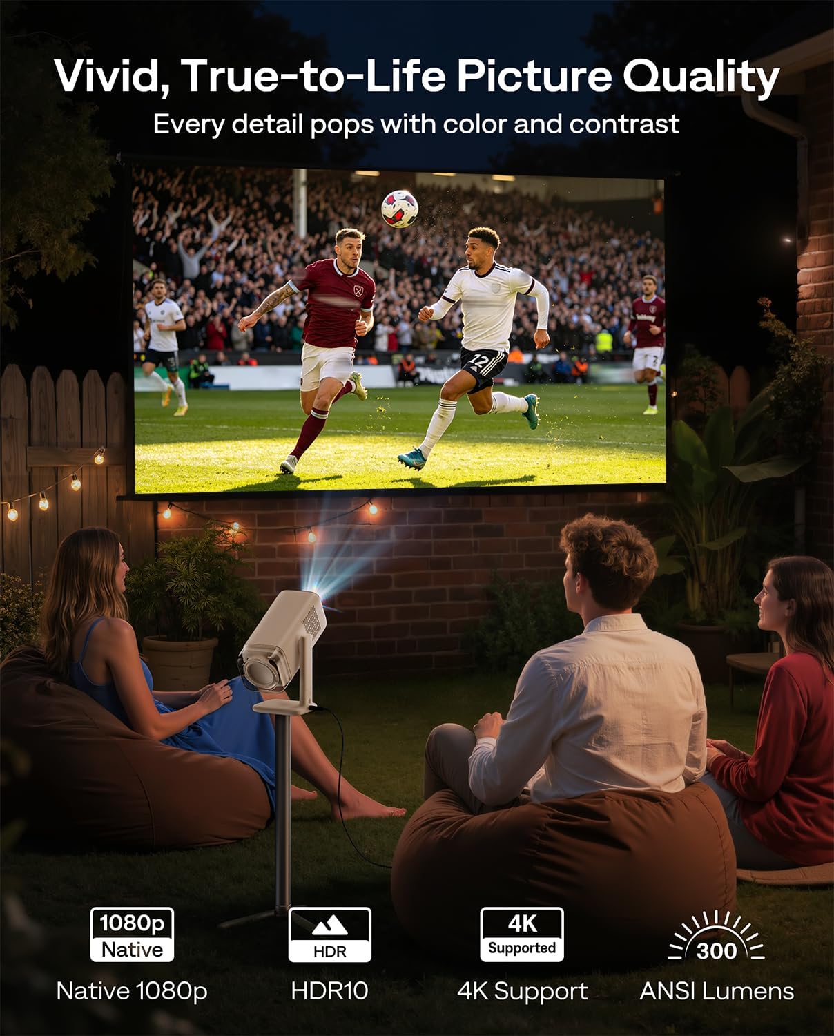 Aurzen Boom Air Google TV Mini Projector with USB-C Powered, Off-White | Portable Projector with Real-Time Focus, Dolby Audio, 4K Supported, Flexible Stand, WiFi and Bluetooth, for Outdoor & Home