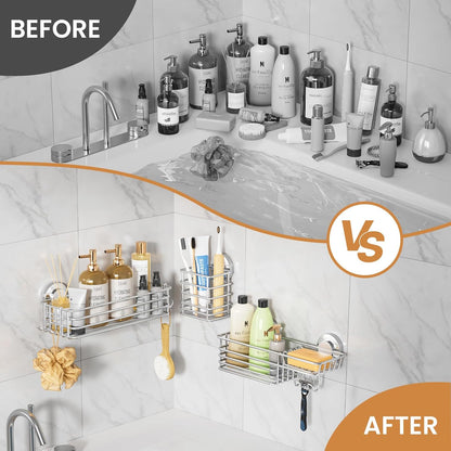 LEVERLOC Shower Caddy Suction Cup, 2 Pack Black Shower Shelf with Hooks and Soap Holder, NO-Drilling Bathroom Organizer, Rustproof Metal Bathroom Storage and Organization