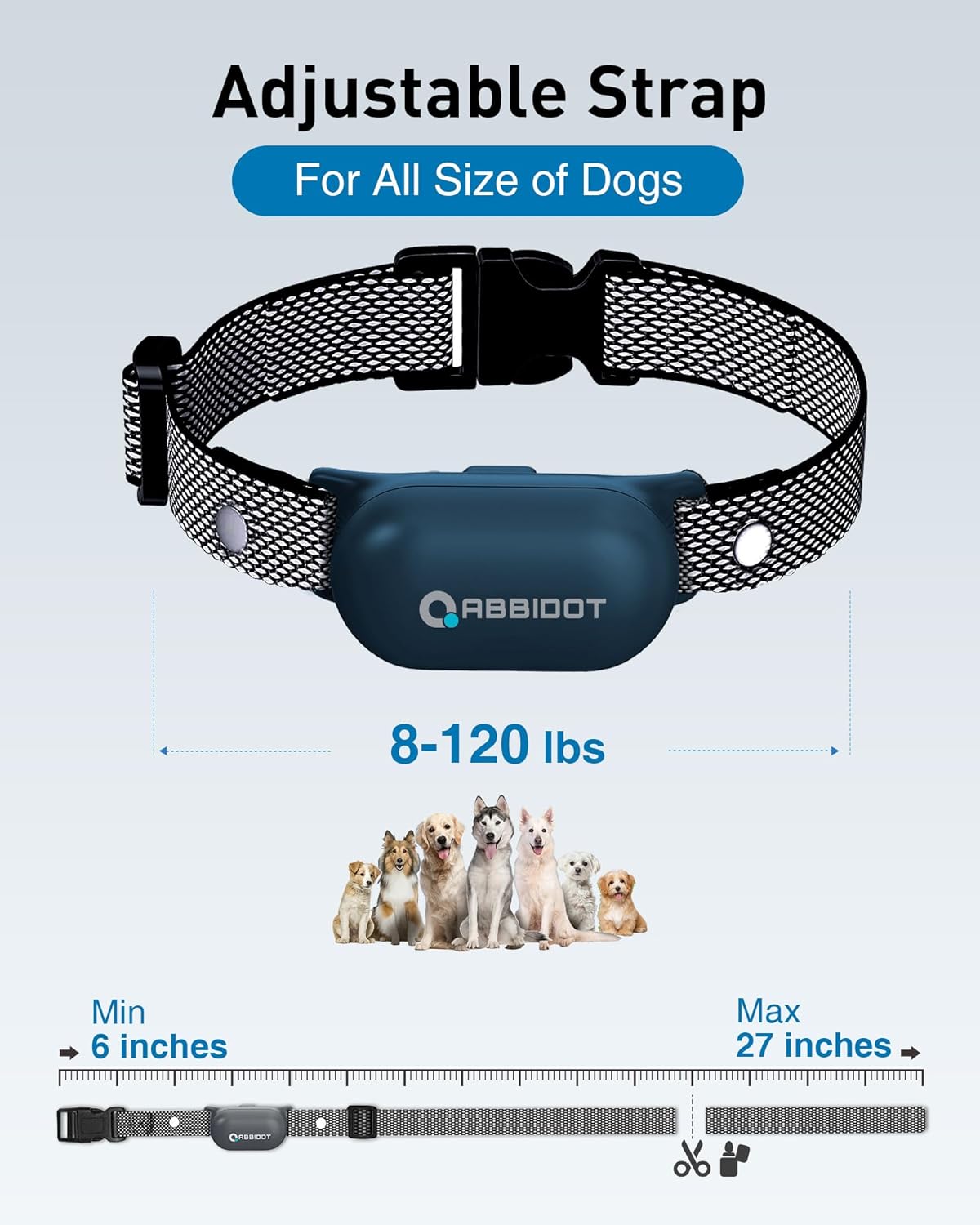 ABBIDOT Shock Collar (8-120 lbs) - Small Size Dog Training Collar with Remote Waterproof Rechargeable Dog Shock Collar with Remote E Collar for Small Medium Large Dogs (Light Blue)
