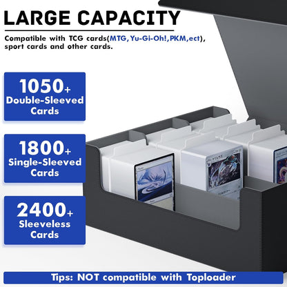ZLCA Card Storage Box for MTG PTCG, Commander Deck Box Holds 3000+ Cards, Card Storage Case with 4 Stoppers, Card Organizer for TCG Sport Cards (Black)