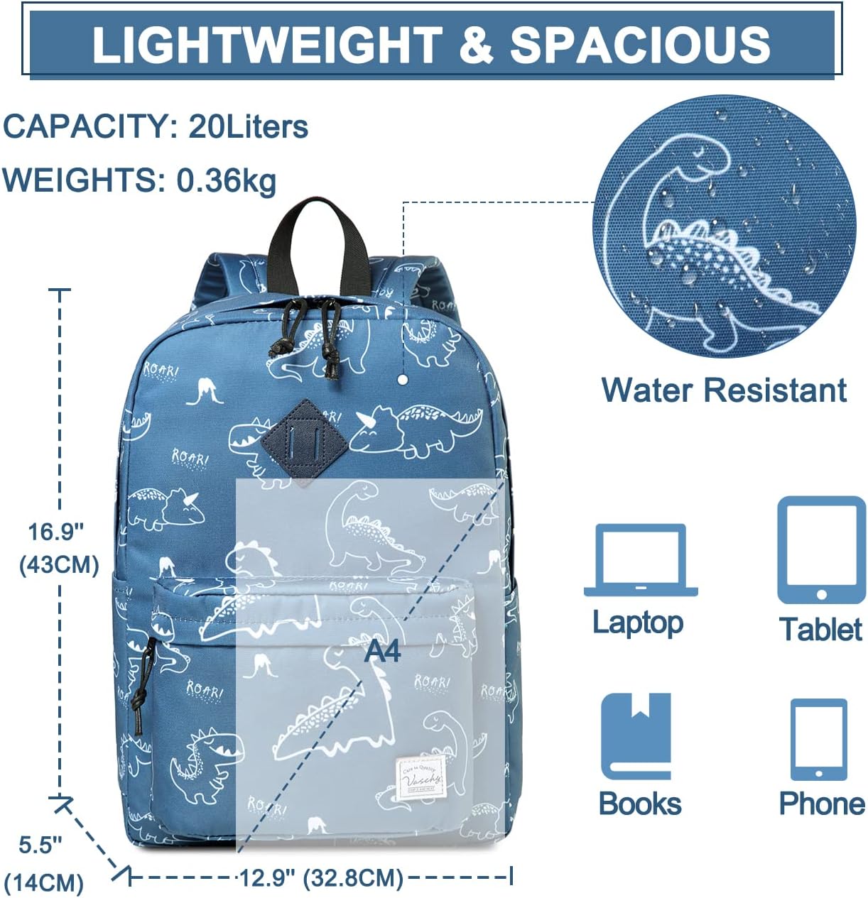 School Backpack for Kids, VASCHY Lightweight Water Resistant Casual Schoolbag Daypack for Men Women Teen Boys Girl Bookbag