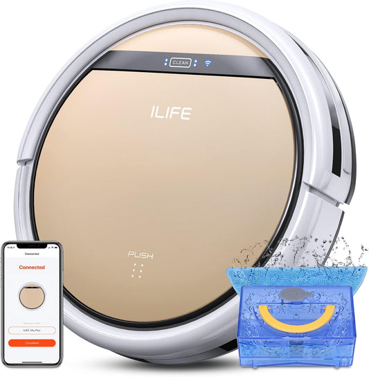 ILIFE V5s Plus Robot Vacuum and Mop Combo, Works with 2.4G WiFi, Alexa/App/Remote Control, Automatic Self-Charging Robotic Vacuum Cleaner, for Pet Hair, Hard Floor, Low Carpet (V5s Pro Upgraded)