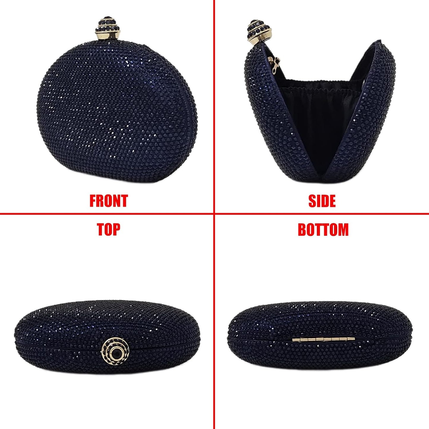 HUANG ZHUANG Egg Shape Crystal Clutch Purse Rhinestone Evening Bag for Women Party Wedding Cute Handbag