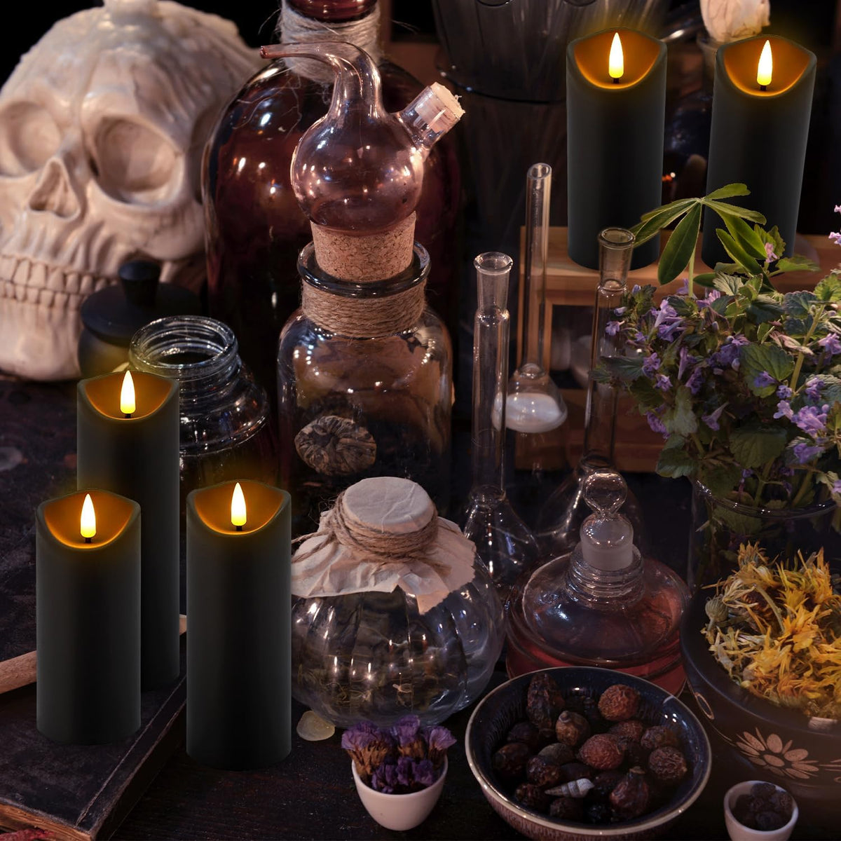 24 Pack Black LED Flameless Candles with Remote and Timer Realistic Flickering Battery Pillar Lights for Home Decor,Party,Idea Gift and Special Festivals