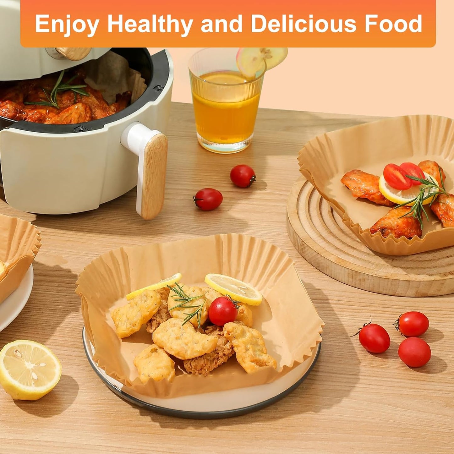 Air Fryer Liners,100Pcs 8.6" Square Air Fryer Parchment Paper Liners for 3 to 8 QT Baskets, Non-Stick & Oil Proof and Food Grade Baking Alternative to Foil for Easy Cleanup