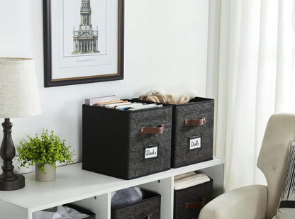 DECOMOMO Cube Storage Bin, Storage Cubes with Labels, Baskets for Shelves Kallax Linen Closet Organizers (Cube 10.5x11"/ 6pcs, Black)