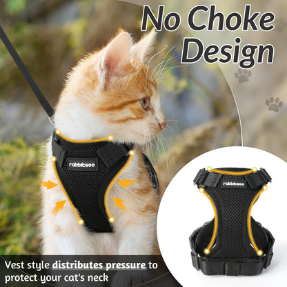 rabbitgoo Cat Harness and Leash for Walking, Escape Proof Soft Adjustable Vest Harnesses for Small Medium Cats, Easy Control Breathable Reflective Strips Jacket, XS, Black