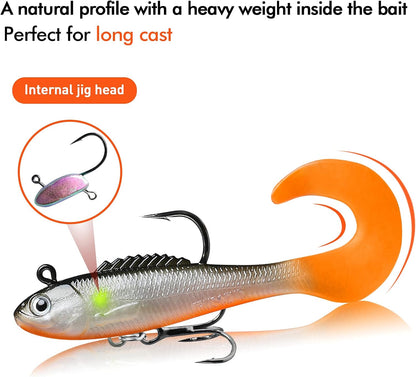 TRUSCEND Easy Catch Pre-Rigged Soft Lures, Unique Vibrating Swim Action and Trembly Sinking Move for More Bites, Amazing Soft Swimbait for Family Fishing, Fishing Lures for Bass Trout Crappie Walleye