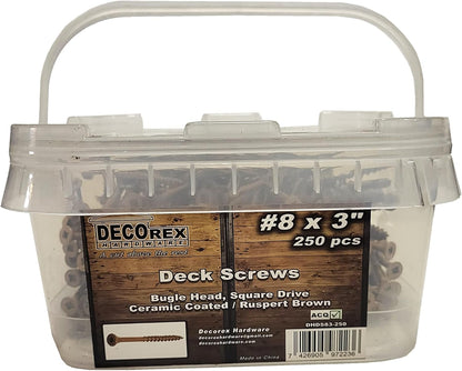 #8 x 3" Deck Screws | Square Drive | Bugle Head | Brown Ruspert | 100pcs Box