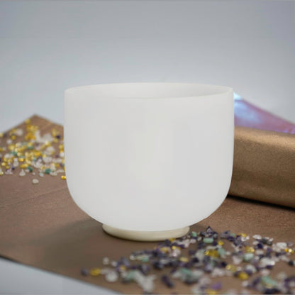 TOPFUND F Note Crystal Singing Bowl Heart Chakra 8 inch with Heavy Duty Carrying Case and Suede Striker