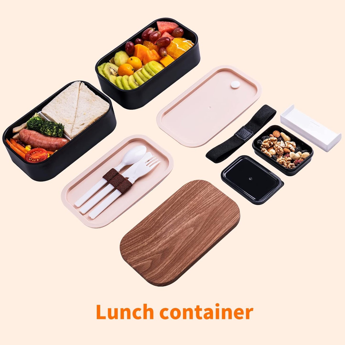 Bento Box Adult Lunch Box with Lunch Bag,Japanese Lunch Box Containers for Adult,Bento Lunch Box with Leakproof 54OZ Black (Black)